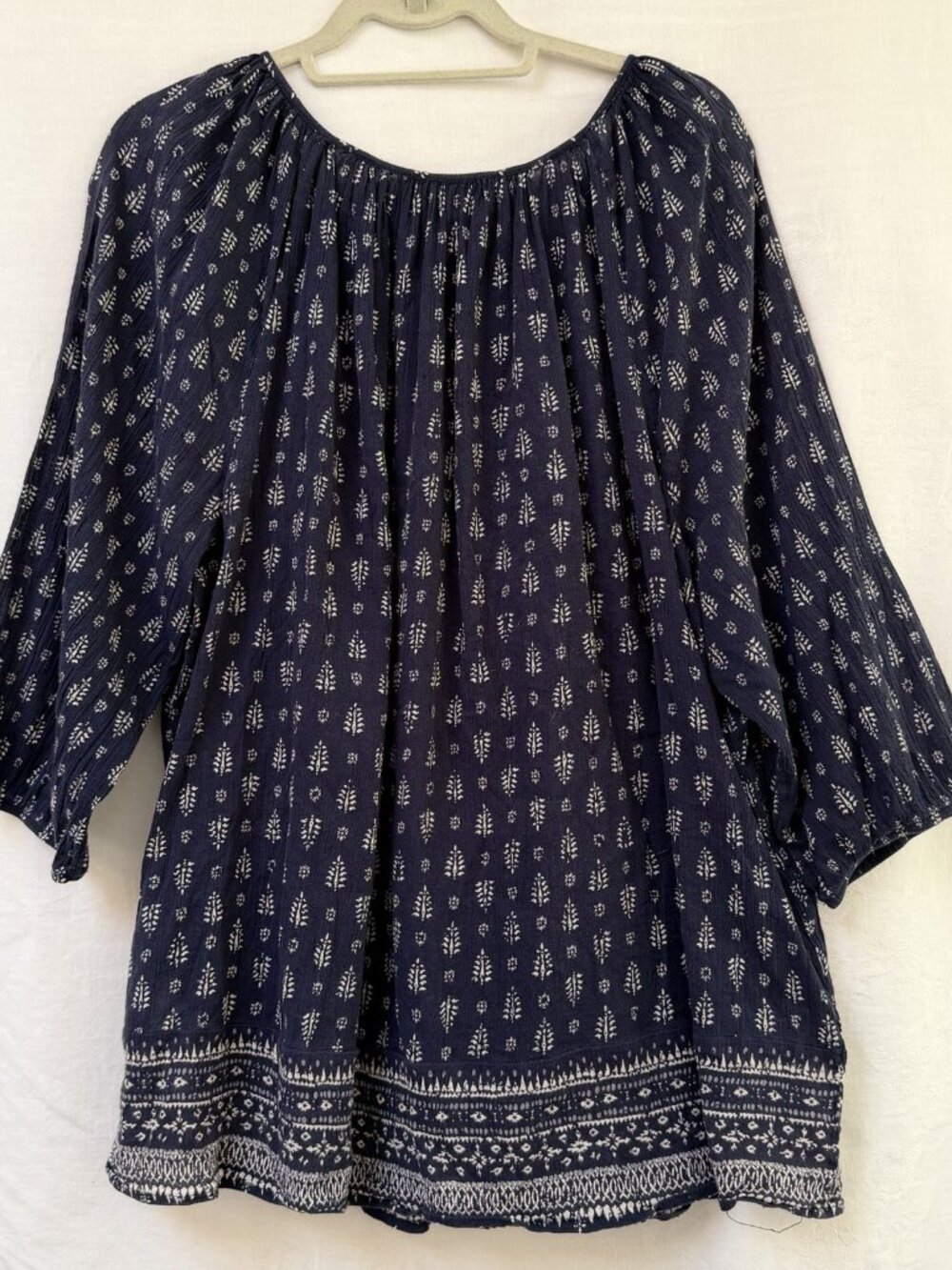 Chaps Women's 2X Blue Floral 3/4 Puff Sleeve Peasant Top boho Festival Party - Picture 3 of 8